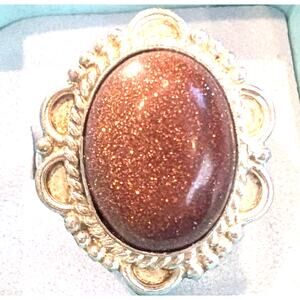 VTG Womens Sun Stone Sterling Silver Ring Size 8.25 Art Deco Ornate Large